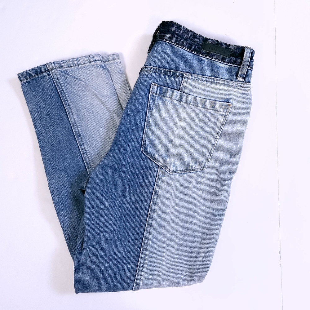 Blank NYC Two Toned Blue Color Blocked High Rise Crop The Madison Jeans 27